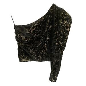 Express one shoulder top women’s M black velvet gold metallic elegant event